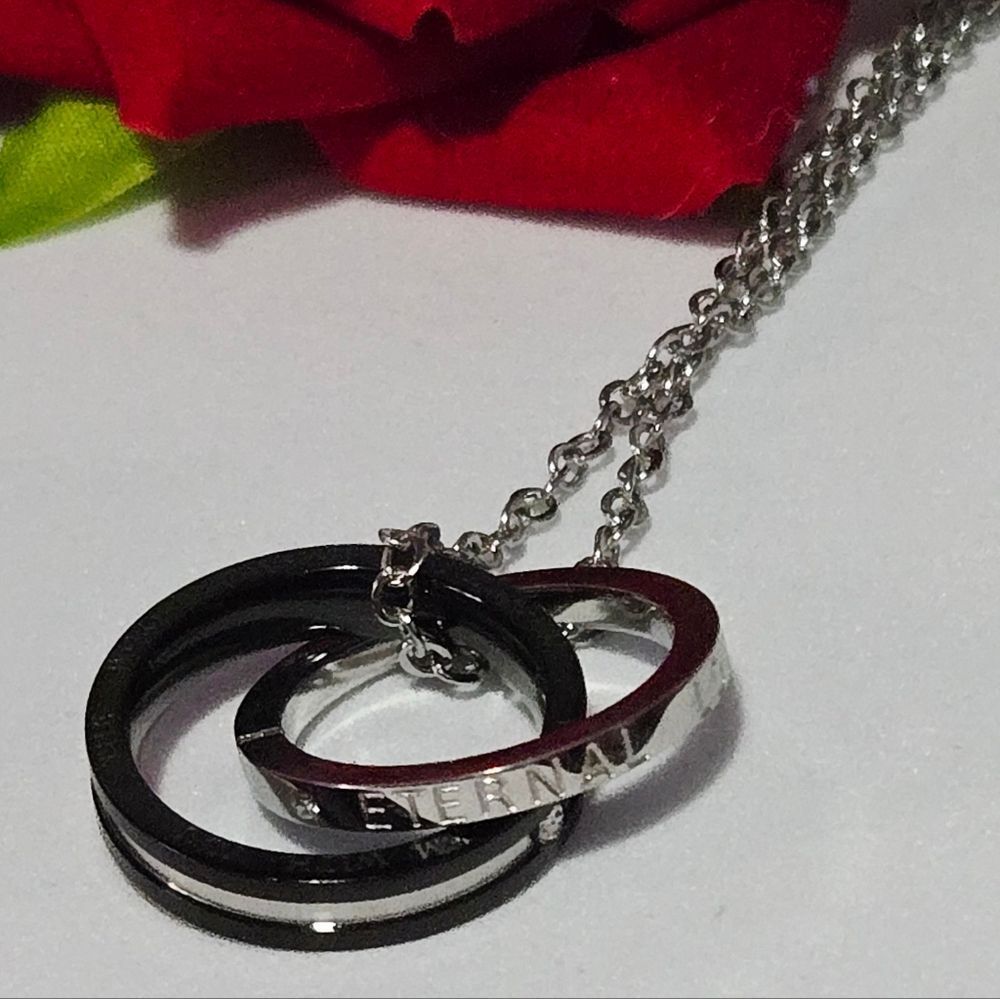 Love Pendant Necklace Two-Tone Interlocking Rings Stainless Steel Couples Gift